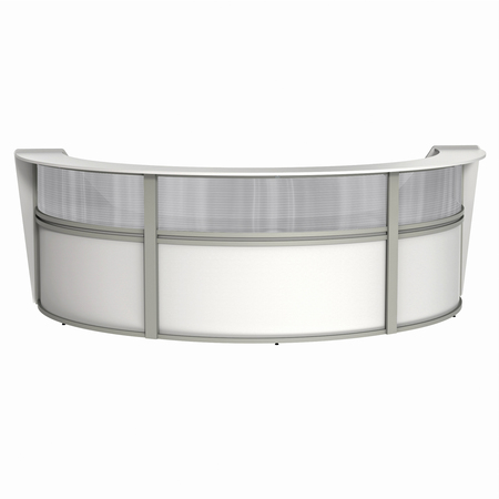 LINEA ITALIA Reception Desk, 71 in D, 11.9 ft W, 46 in H, Clear, White, Thermofused Laminate ZUS317